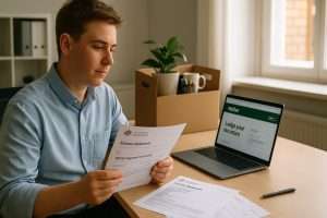 An Australian employee reviewing income statement and PAYG payment summary documents while lodging a tax return on the myGov website illustrating how to handle Employment Termination Payments (ETPs) when leaving a job in 2025.